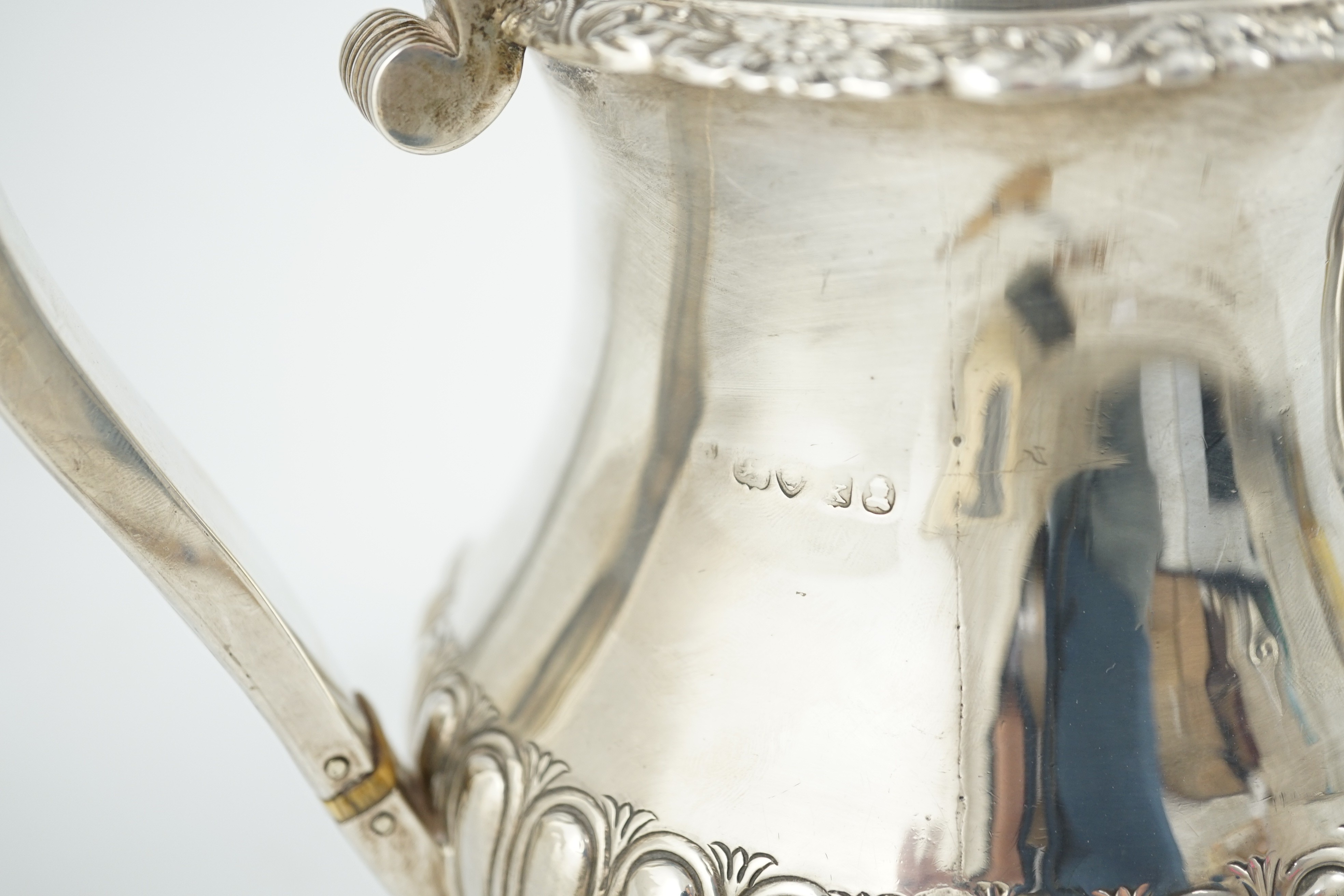 A George IV four piece demi fluted silver tea and coffee service, by Joseph Angell I